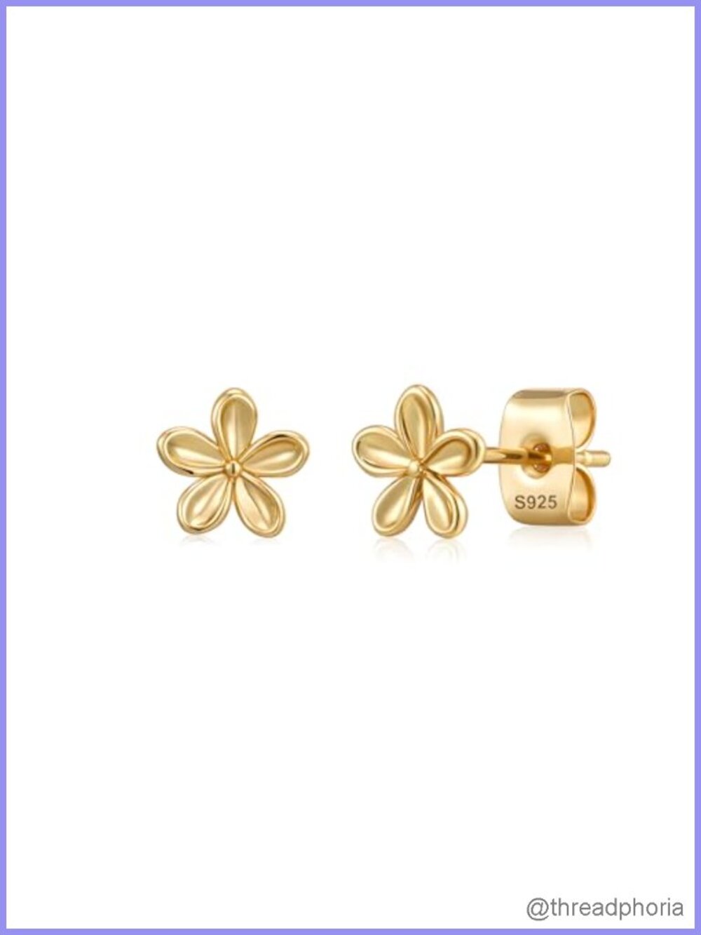 14k Gold Plated Flower Stud Earrings S925 Silver Post CZ